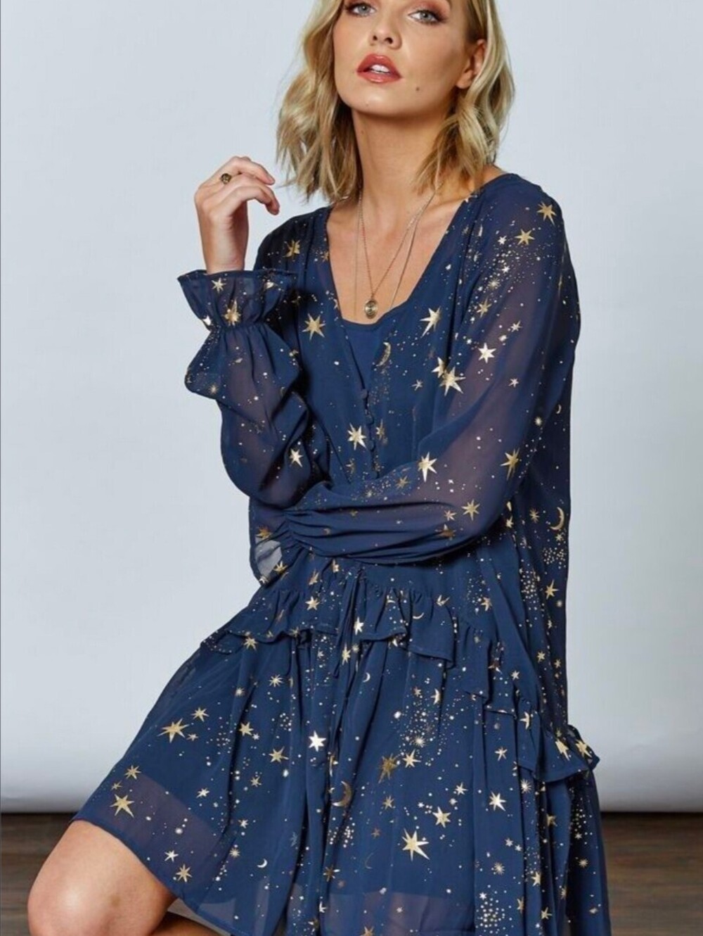 Blue Starry Night Long Sleeve Dress